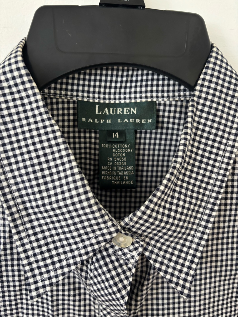 Lauren Ralph Lauren women’s  Navy and White Gingham Dress Shirt - Picture 2 of 3